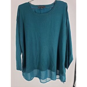 89th & Madison Dark Teal Sweater Tunic Flex‎ Back Panel Size 2x Matching Chiffon